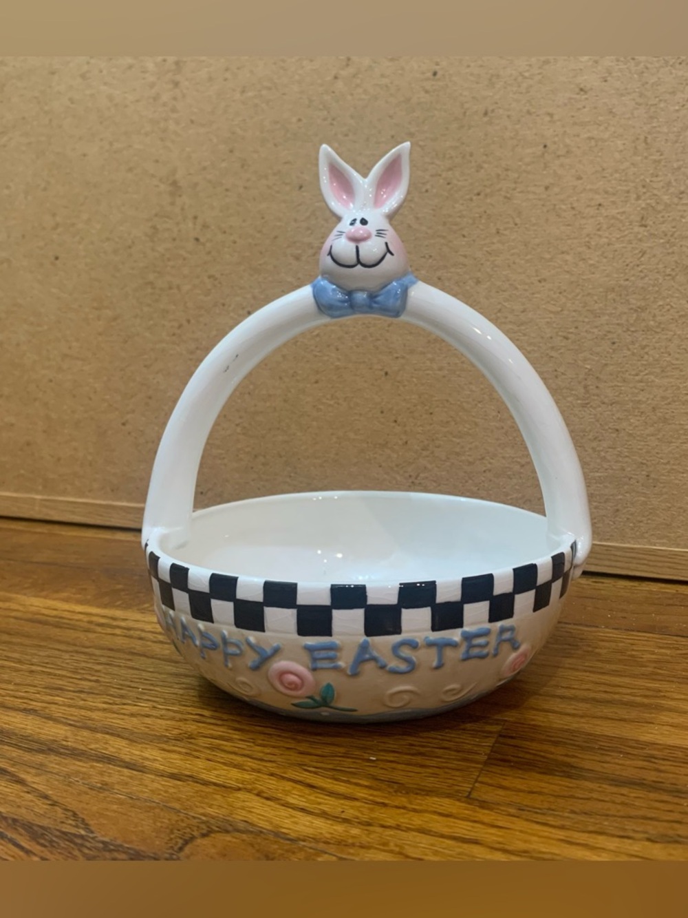 Ceramic Easter Bunny Basket Candy Dish hand painted basket is made of ceramic